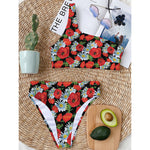 Poppy And Chamomile Pattern Print One Shoulder Bikini Top