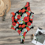 Poppy And Chamomile Pattern Print One Shoulder Bodysuit