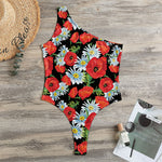Poppy And Chamomile Pattern Print One Shoulder Bodysuit