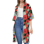Poppy And Chamomile Pattern Print Open Front Beach Cover Up