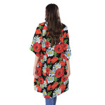 Poppy And Chamomile Pattern Print Open Front Beach Cover Up