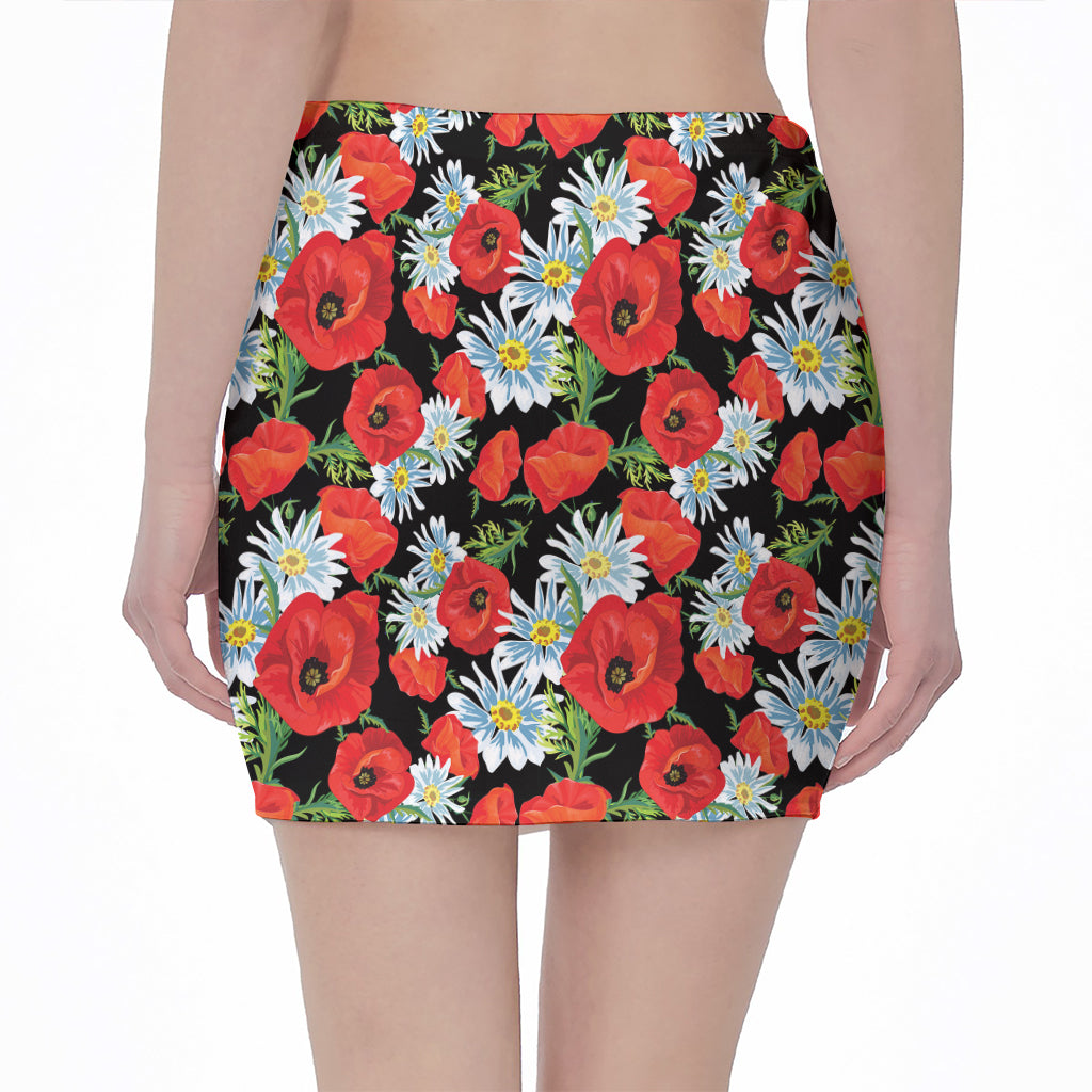 Poppy And Chamomile Pattern Print Pencil Mini Skirt