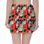 Poppy And Chamomile Pattern Print Pencil Mini Skirt