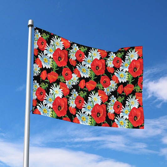 Poppy And Chamomile Pattern Print Polyester Flag