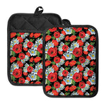 Poppy And Chamomile Pattern Print Pot Holders With Pocket