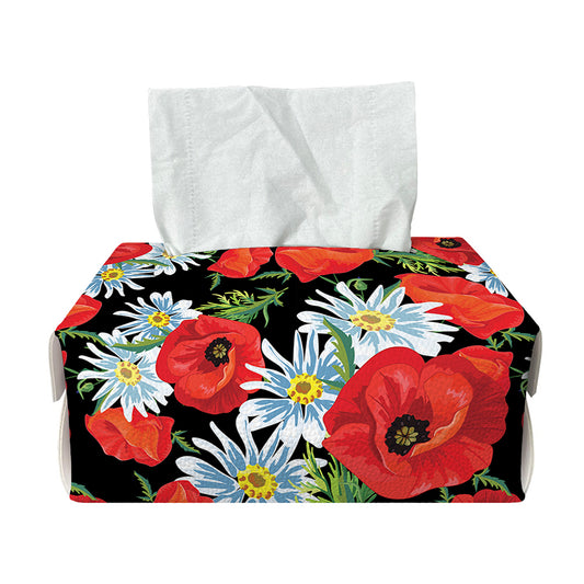 Poppy And Chamomile Pattern Print Rectangle Tissue Box Cover