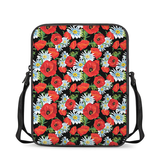 Poppy And Chamomile Pattern Print Rectangular Crossbody Bag