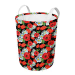 Poppy And Chamomile Pattern Print Round Laundry Basket