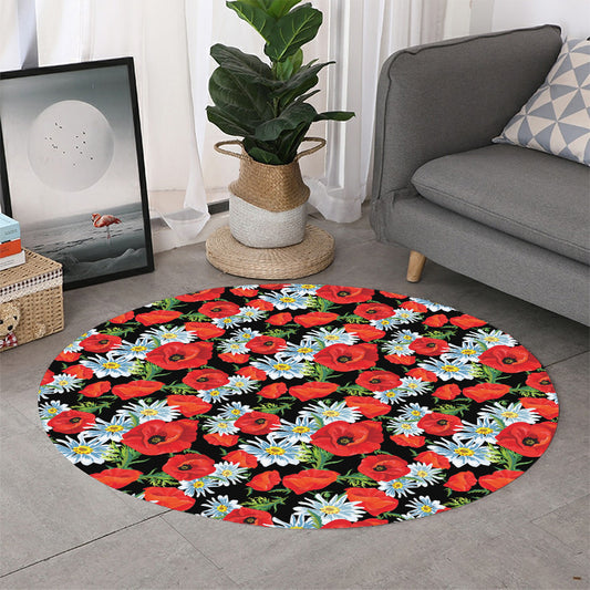 Poppy And Chamomile Pattern Print Round Rug