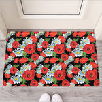 Poppy And Chamomile Pattern Print Rubber Doormat