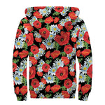 Poppy And Chamomile Pattern Print Sherpa Lined Zip Up Hoodie