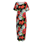 Poppy And Chamomile Pattern Print Short Sleeve Long Nightdress