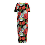 Poppy And Chamomile Pattern Print Short Sleeve Long Nightdress