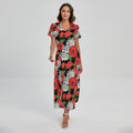 Poppy And Chamomile Pattern Print Short Sleeve Maxi Dress