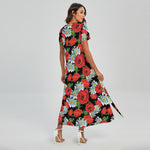 Poppy And Chamomile Pattern Print Short Sleeve Maxi Dress