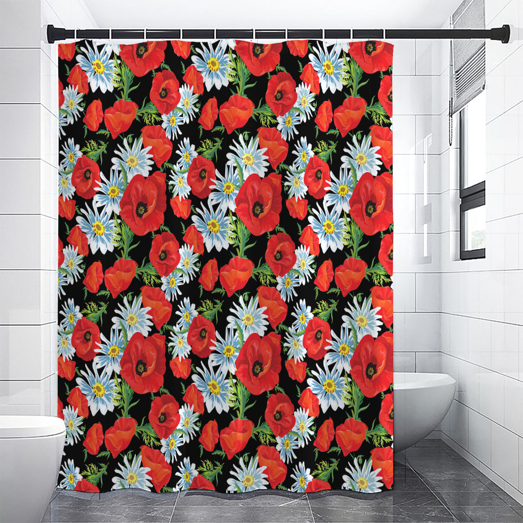 Poppy And Chamomile Pattern Print Shower Curtain