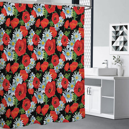 Poppy And Chamomile Pattern Print Shower Curtain