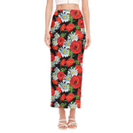Poppy And Chamomile Pattern Print Side Slit Maxi Skirt