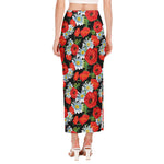 Poppy And Chamomile Pattern Print Side Slit Maxi Skirt