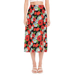 Poppy And Chamomile Pattern Print Side Slit Midi Skirt