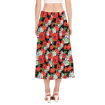 Poppy And Chamomile Pattern Print Side Slit Midi Skirt
