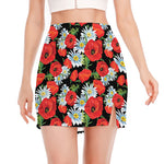 Poppy And Chamomile Pattern Print Side Slit Mini Skirt