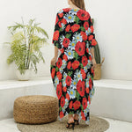 Poppy And Chamomile Pattern Print Silk V-Neck Kaftan Dress