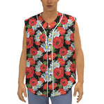 Poppy And Chamomile Pattern Print Sleeveless Baseball Jersey