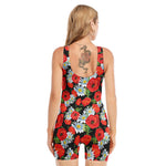 Poppy And Chamomile Pattern Print Sleeveless One Piece Swimsuit