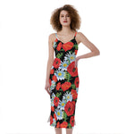 Poppy And Chamomile Pattern Print Slim Fit Midi Cami Dress