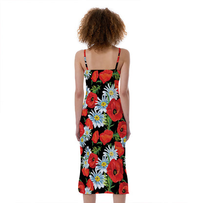 Poppy And Chamomile Pattern Print Slim Fit Midi Cami Dress