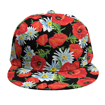 Poppy And Chamomile Pattern Print Snapback Cap