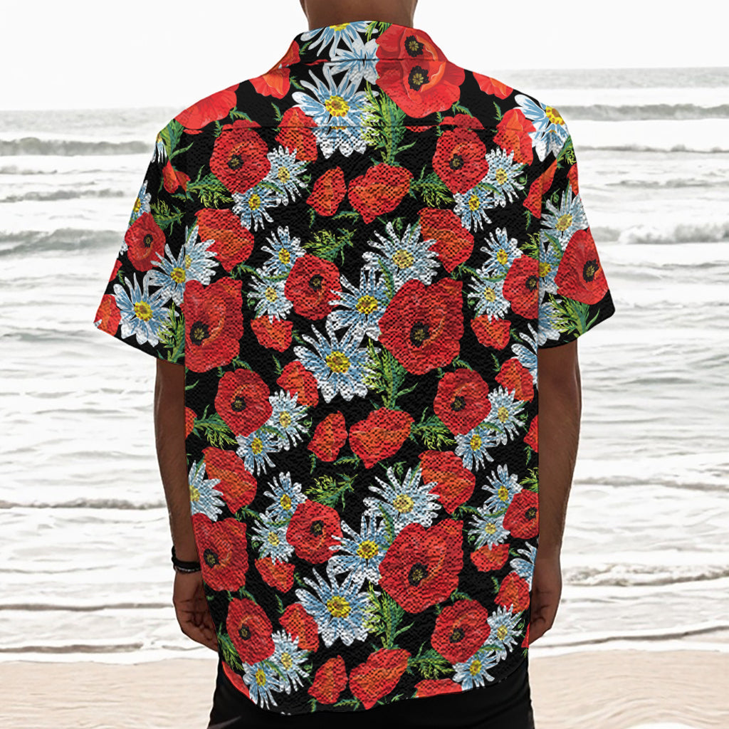 Poppy And Chamomile Pattern Print Textured Short Sleeve Shirt