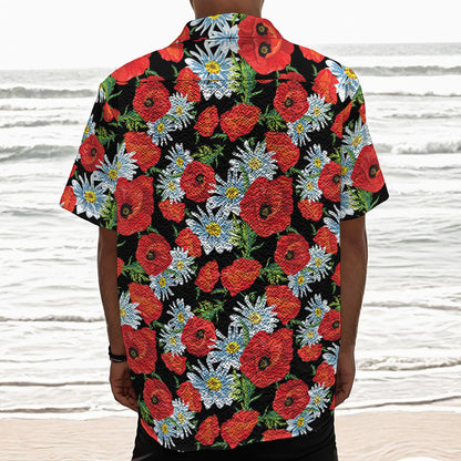 Poppy And Chamomile Pattern Print Textured Short Sleeve Shirt