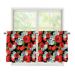 Poppy And Chamomile Pattern Print Tier Curtains