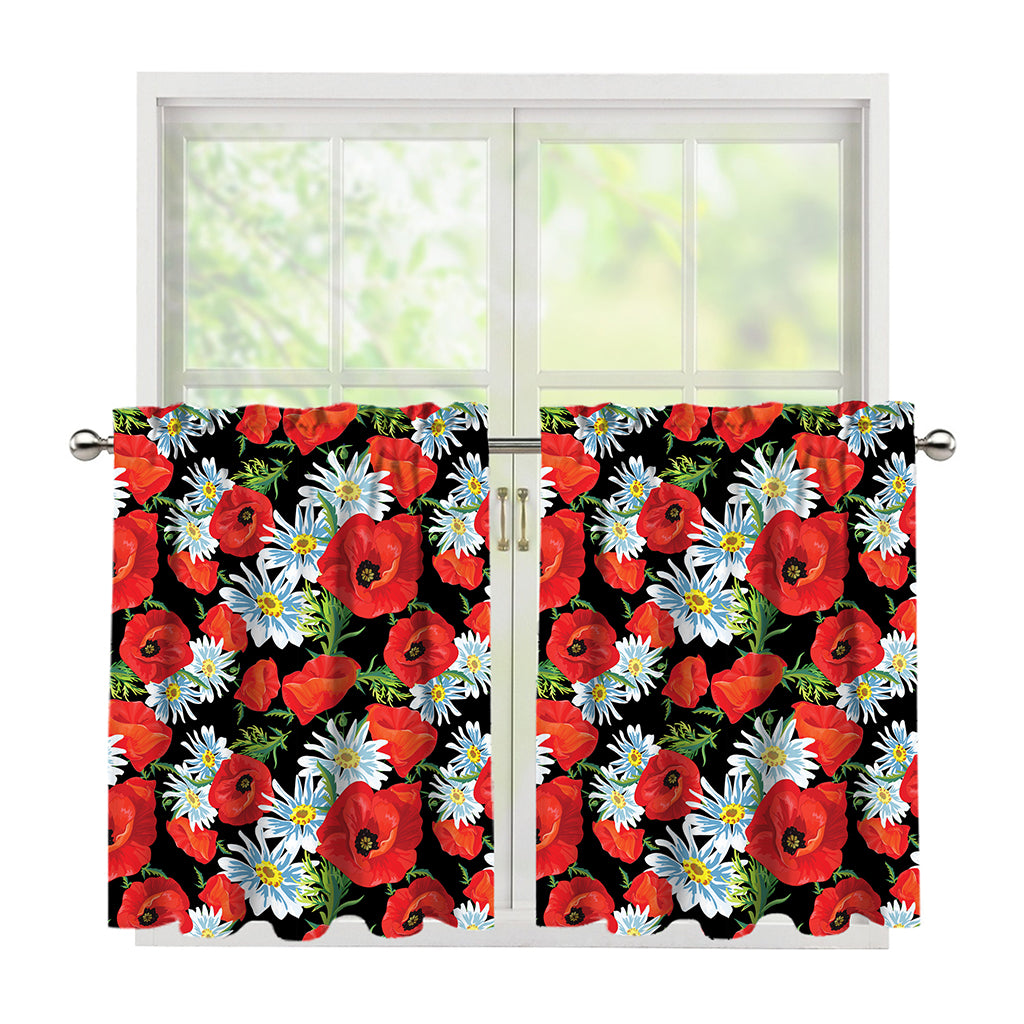 Poppy And Chamomile Pattern Print Tier Curtains