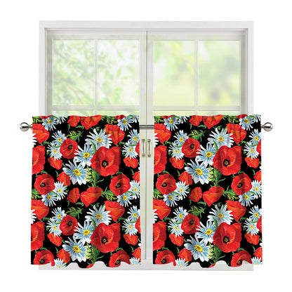 Poppy And Chamomile Pattern Print Tier Curtains