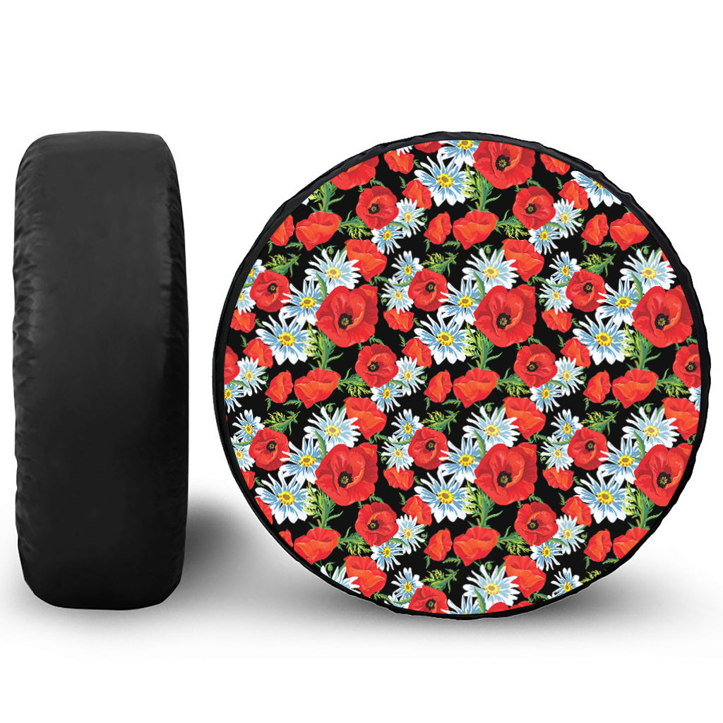 Poppy And Chamomile Pattern Print Tire Cover