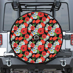 Poppy And Chamomile Pattern Print Tire Cover With Camera Hole