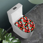 Poppy And Chamomile Pattern Print Toilet Lid Cover