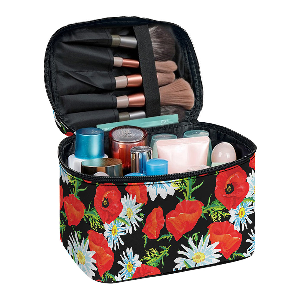 Poppy And Chamomile Pattern Print Travel Makeup Bag