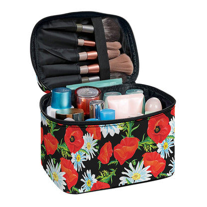 Poppy And Chamomile Pattern Print Travel Makeup Bag