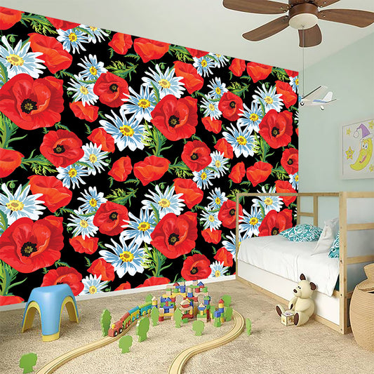 Poppy And Chamomile Pattern Print Wall Sticker
