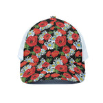 Poppy And Chamomile Pattern Print White Mesh Trucker Cap