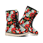 Poppy And Chamomile Pattern Print Winter Boots