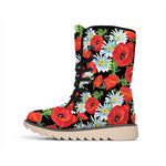 Poppy And Chamomile Pattern Print Winter Boots