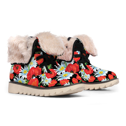 Poppy And Chamomile Pattern Print Winter Boots