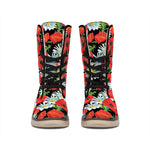 Poppy And Chamomile Pattern Print Winter Boots