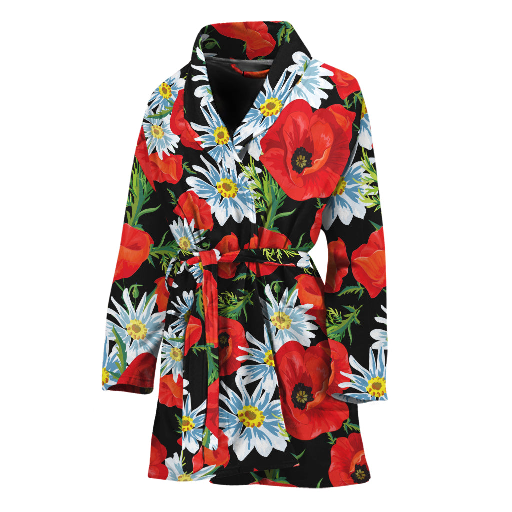 Poppy And Chamomile Pattern Print Women's Bathrobe