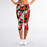 Poppy And Chamomile Pattern Print Women's Capri Leggings